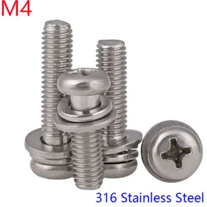 M4 Round Head Phillips Screws + Flat/Spring Washer SEM 316 Stainless Steel A4-70 - Bild 1 von 4