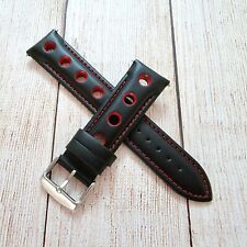 Hole Punched Premium Leather Watch Strap Band 18mm 20mm 22mm 24mm Black Red