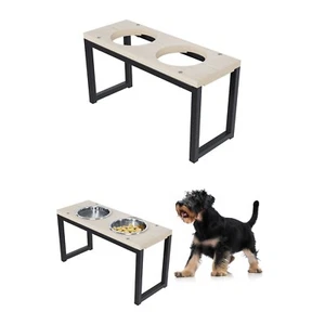 QLS Napfständer aus Holz und Stahl für Hunde 26,5 cm Futternapf 2x 0,9 L - Bild 1 von 9