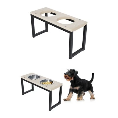 QLS Napfständer aus Holz und Stahl für Hunde 26,5 cm Futternapf 2x 0,9 L - Bild 1 von 4