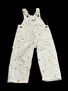 Oshkosh B’gosh Vestbak Overalls White Denim Gold Shimmery Stars 12m Unisex EUC - Picture 1 of 7