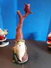 9 INCH TALL SANTA W/CARDINAL IN TREE WOODLAND TII COLLECTIONS *EX* RESIN