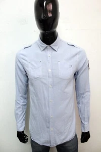 Camicia GUESS Taglia S Uomo Shirt Manica Lunga Chemise Cotone Azzurro Logo Man - Foto 1 di 14