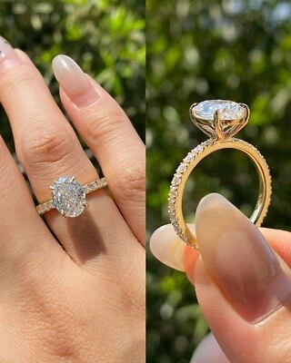 2Ct Oval Cut Moissanite Solitaire Engagement Wedding Ring 14K Yellow Gold Plated - Image 1 of 4