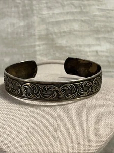 Vintage Danecraft Sterling Silver 6.5" Cuff Bracelet Engraved Leaf Design --2914 - Picture 1 of 6