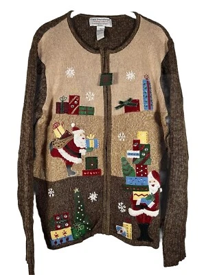 Vintage 90s Tiara Intnatl. Christmas zip up sweater jacket embroidered 3X - Image 1 of 4