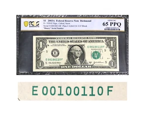 Binary Serial # $1 2003 A FRN Richmond • PCGS GEM UNC MS 65 PPQ PC01 - Picture 1 of 5