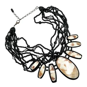 Gerda Lynggaard Monies Necklace Vtg Designer Coconut Shell Abalone Reversible - Picture 1 of 12