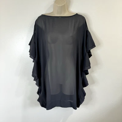 NUEVO CON ETIQUETAS Camisa Ted Baker Cubierta de Natación Talla S Gris Gasa Volantes Transparentes Volantes Foto 1 de 4