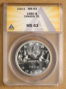 1960 PL Canada Silver Dollar ANACS MS63 - Picture 1 of 2