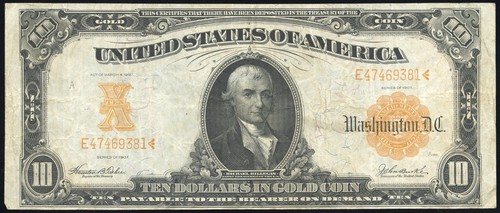 Us Paper Money 1907 $10 Large Sized Gold Certificate No Reserve!