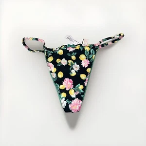 Victorias Secret NWT Black Lemon Floral Sexy Lace Back G V-String Panty VS - Picture 1 of 4