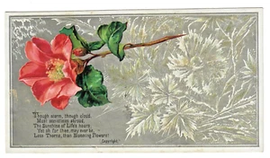 Ephemera-Flower on Silver Background with Poem-Glitter on Surface-Free Ship - Picture 1 of 2