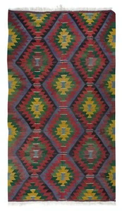 6x10.5 Ft Vintage Handwoven Turkish Kilim 'Flat Weave' with Geometric Patterns - Picture 1 of 5