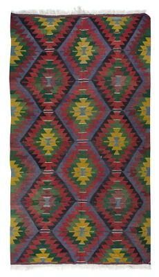 6x10.5 Ft Vintage Handwoven Turkish Kilim 'Flat Weave' with Geometric Patterns - Image 1 of 4