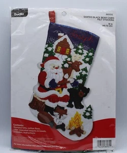 Bucilla Felt Stocking Applique Kit  18" Santa's Black Bear Cabin 86931E  New - Picture 1 of 5