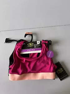 Athletic Works Girls' 2 Pack Racerback Sport Bras 1-Pink & 1-Black Size 28 - Picture 1 of 5