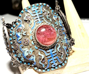 Antique Chinese Export Enamel and Pink Tourmaline Bracelet, Rare, High Quality - Picture 1 of 4
