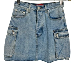 Signature 8 Blue Womens Cargo Mini Skirt Size XS Mid Rise Light Blue Denim - Picture 1 of 6