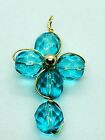Handmade faceted teal blue crystal cross wire wrapped pendant gift wedding new