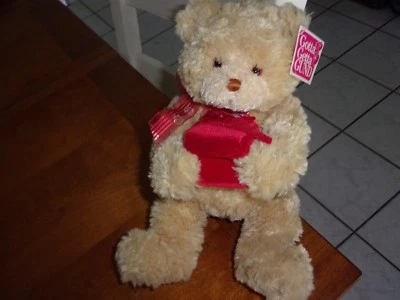 GUND PLUSH TAN SOFT LOVEY NEW NWT  bear destiny bow present red 13" 14076 - Image 1 of 2