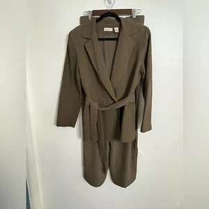 Ann Taylor olivgrün Long Line Blazer und Hose Set Größe 12 100 % Seide - Bild 1 von 9