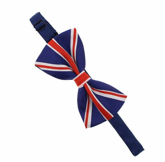 Union Jack Flag Blue Red White Satin Feel Fancy Dress Jubilee Party Bow Tie - Image 1 of 1