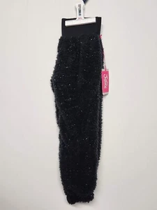 Justice Girls Black Silver Fuzzy Fleece Sherpa Sherpa Jogger Pant, Size XS (5-6) - Picture 1 of 2
