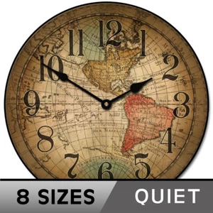 Vincenzo World Map Clock, large wall clock, Ultra Quiet, 8 sizes, Life Warranty - Picture 1 of 5