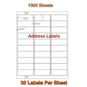 1 x 2 5/8 30000 Mailing Address Shipping Labels Self Adhesive 2.625x1 30 UP - Picture 1 of 8