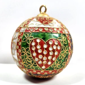 De Colección Cloisonné Esmalte Adorno Bola Corazones Rojo Verde Azul Dorado Navidad Amor 4 pulgadas - Imagen 1 de 9