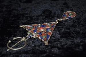 Antique "FIBULA" Handcrafted Brooch Morocco Ethnic Tribal Silver Berber Pendant - Picture 1 of 9