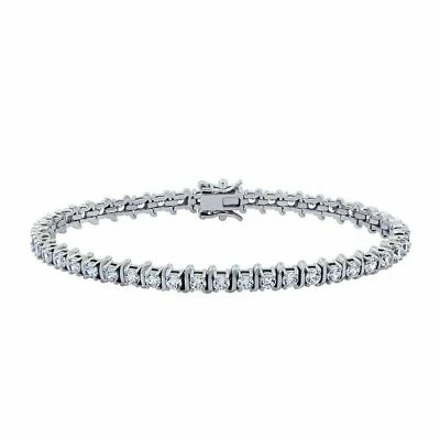4.50 CT Round Cut Real Moissanite Tennis Bracelet 7" inch 14k White Gold Plated - Image 1 of 4