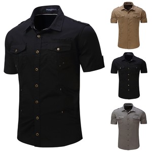 New Mens Military Short Sleeve Twill Work Shirts Casual Outdoor Cargo Shirts Top