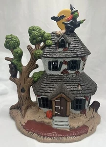 VTG Huge 16" Tall Ceramic Haunted House Halloween Witch Owl Needs Light - Picture 1 of 18