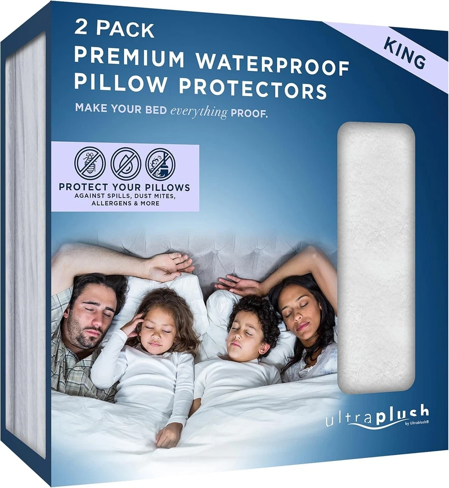 UltraBlock Ultra Plush Waterproof Pillow Protector Set of 2 (King Size 20" x 36)