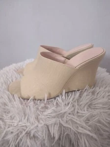 J.Crew Wedge Bianca Woven Sandals Open Toe Slip On Size 8.5 Light Khaki - Picture 1 of 9