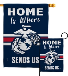 Home is Where Cuerpo de Marines Bandera Jardín Fuerzas Armadas Regalo Patio Casa Bandera - Imagen 1 de 13