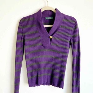 Maglione donna Lauren Ralph Lauren viola/grigio a costine piccolo Gorpcore Cabincore - Foto 1 di 7