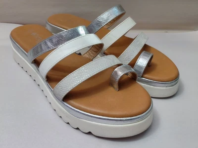 Patrizia by Spring Step Bennie White/Silver Snake Print Platform Sandals 9.5/41 - Image 1 of 4