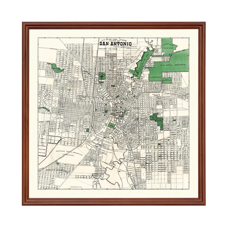 Old Map of San Antonio, TX 1909 - Vintage San Antonio Texas - Image 1 of 4