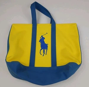 Polo Ralph Lauren giallo blu pony logo tela tote vintage RL sport viaggio vintage - Foto 1 di 6