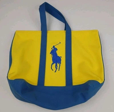 Polo Ralph Lauren Yellow Blue Pony Logo Canvas Tote Vintage RL Sport Travel Vtg - Image 1 of 4
