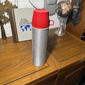Vintage Thermos #2484 Vacuum Bottle Quart Size Ribbed Aluminum 14" Has Wear - Picture 1 of 13