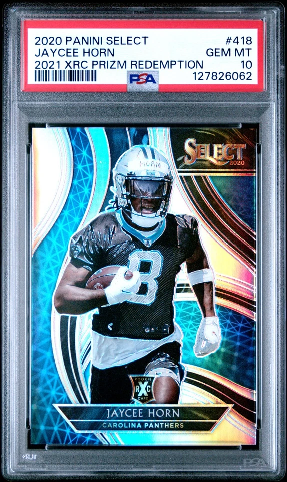 2020 Panini Select #418 Jaycee Horn XRC Silver Prizm Rookie (2021) PSA 10 (B) - Image 1 of 2
