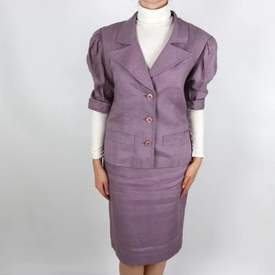 Женский фиолетовый льняной костюм Luisa Spagnoli комплект блейзер и юбка размер M - Изображение 1 из 4