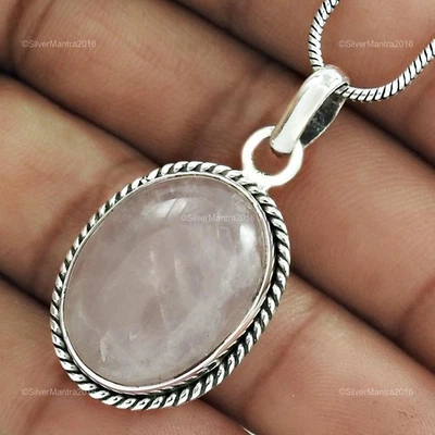 Cuore Chakra Ovale Quarzo Rosa Gemma 925 Argento Sterling Artigianale Lunetta - Immagine 1 di 4