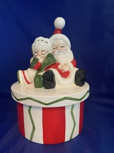 Vintage Lefton Santa and Mrs. Claus Candy Dish Small Cookie Jar MCM - Picture 1 of 14