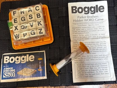Vintage BOGGLE 1977 Parker Brothers Letter Cubes Tray 18 Wood Instructions Timer - Image 1 of 4