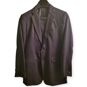 PERRY ELLIS PORTFOLIO Men's 2 Piece Dress Suit Black Pinstipes Youth 18 R - Picture 1 of 14